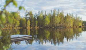 tyyni järvimaisema ja laituri
